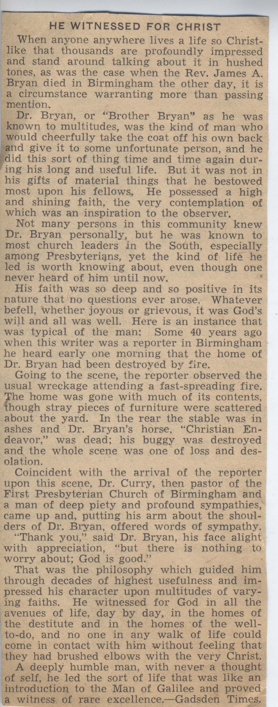 He Witnessed for Christ